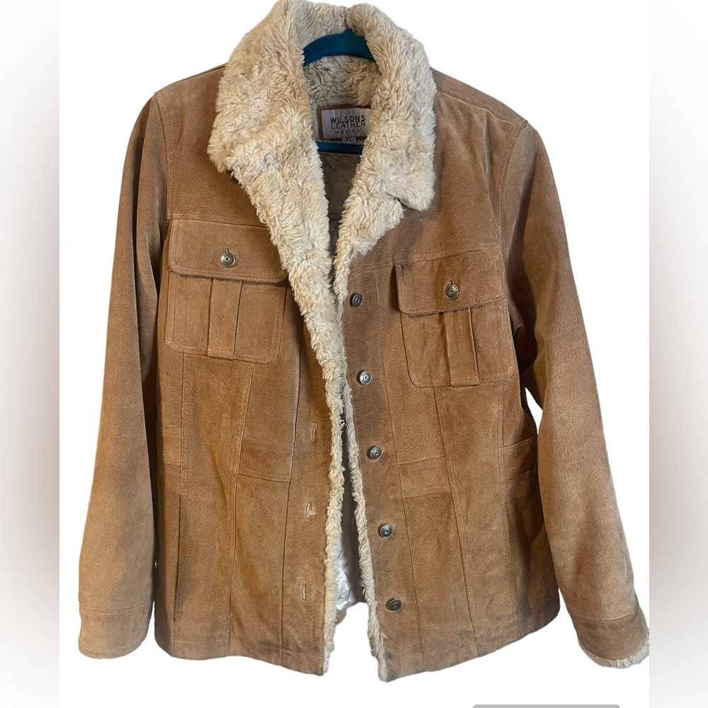 Vintage-Inspired Sherpa Lined Suede Jacket - Tan